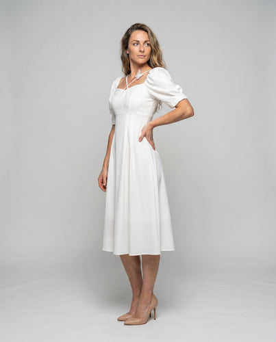Damen Elegantes Midikleid mit Puffärmeln und Raffung