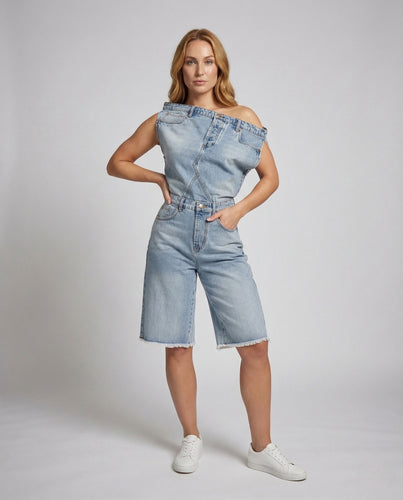 Damen Asymmetrischer Carmen Jeans Einteiler