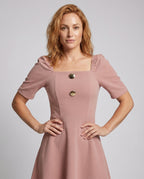Damen Elegantes Kleid mit quadratischem Ausschnitt und Puffärmeln