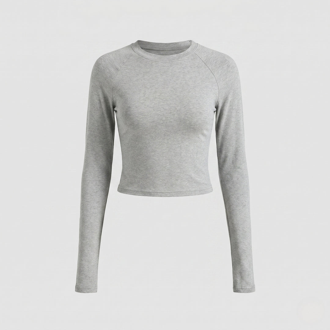 Damen nan enganliegendes kurzgeschnittenes Langarmshirt mit Raglannähten und Daumenlöchern R&B