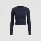 Damen nan enganliegendes kurzgeschnittenes Langarmshirt mit Raglannähten und Daumenlöchern R&B