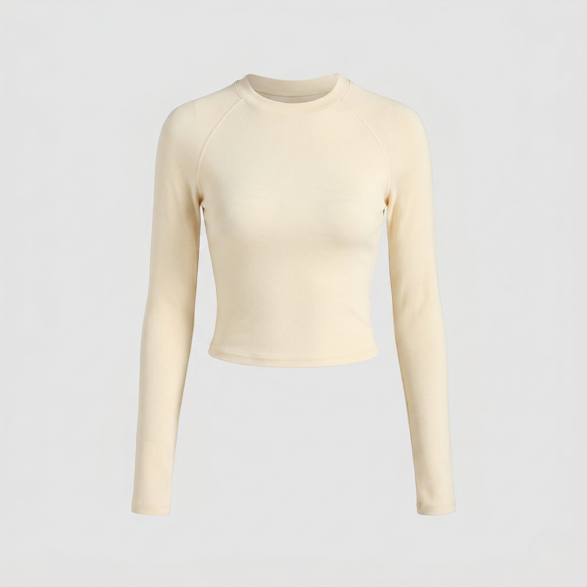 Damen nan enganliegendes kurzgeschnittenes Langarmshirt mit Raglannähten und Daumenlöchern R&B