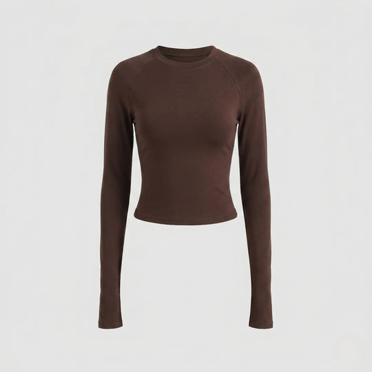 Damen nan enganliegendes kurzgeschnittenes Langarmshirt mit Raglannähten und Daumenlöchern R&B