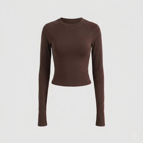 Damen nan enganliegendes kurzgeschnittenes Langarmshirt mit Raglannähten und Daumenlöchern R&B