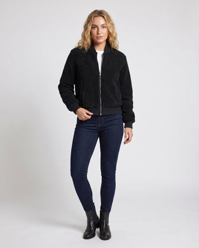 Damen nan Bouclé-Teddyjacke mit Stehkragen und Reißverschluss R&B