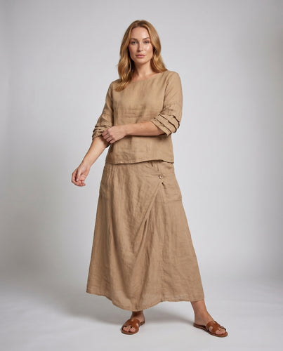Damen Elegantes Leinen-Oberteil mit asymmetrischem Rock R&B