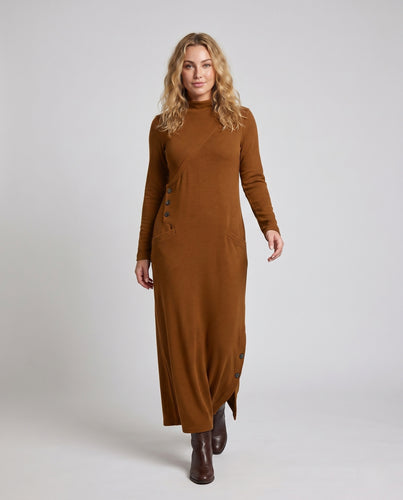 Damen Langarm-Maxi-Kleid mit Knopfdetails und praktischen Taschen R&B