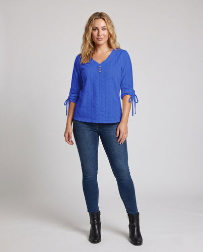 Damen Bluse mit V-Ausschnitt und Stickdetails R&B