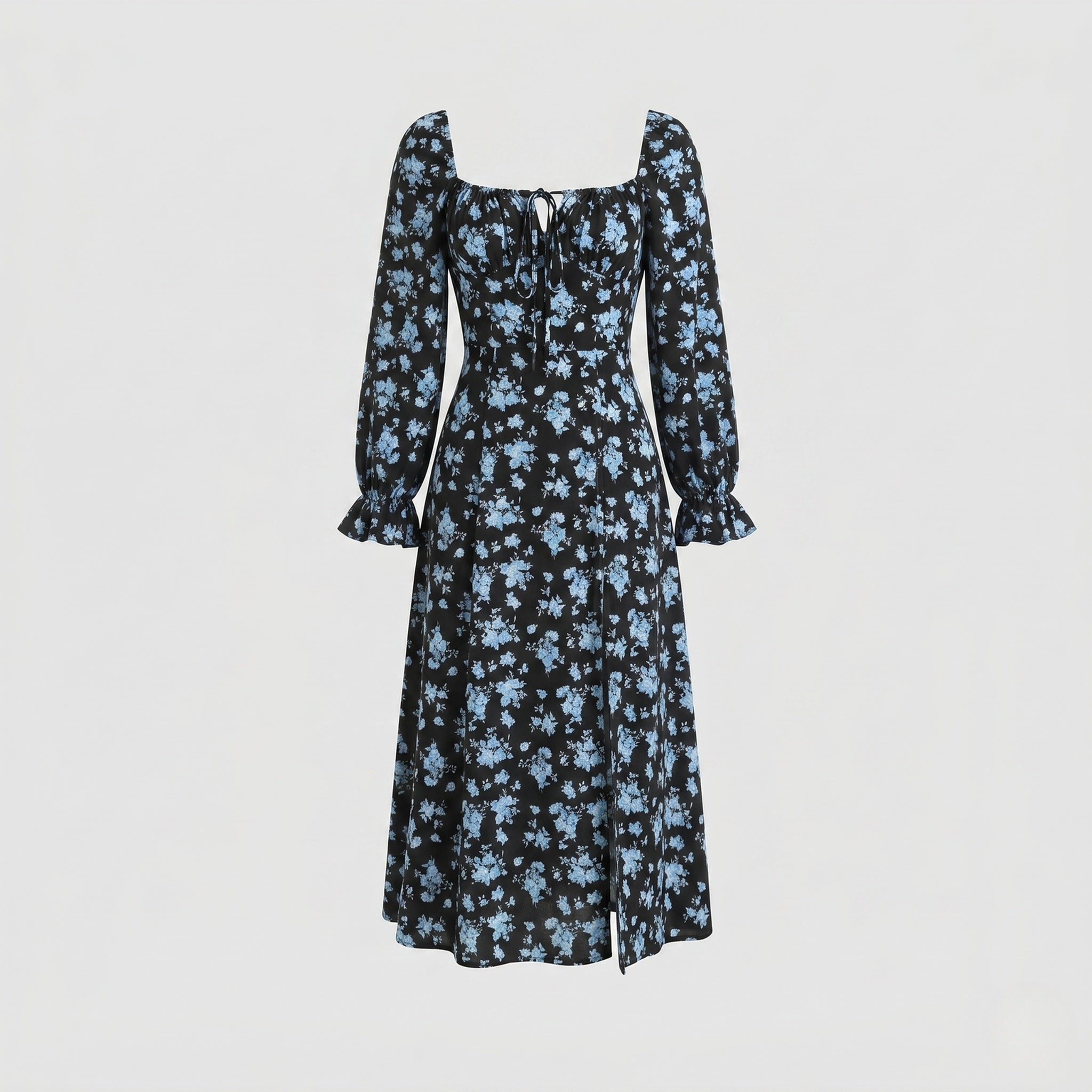 Damen Maxikleid mit tailliertem Schnitt und floralen Rüschendetails R&B