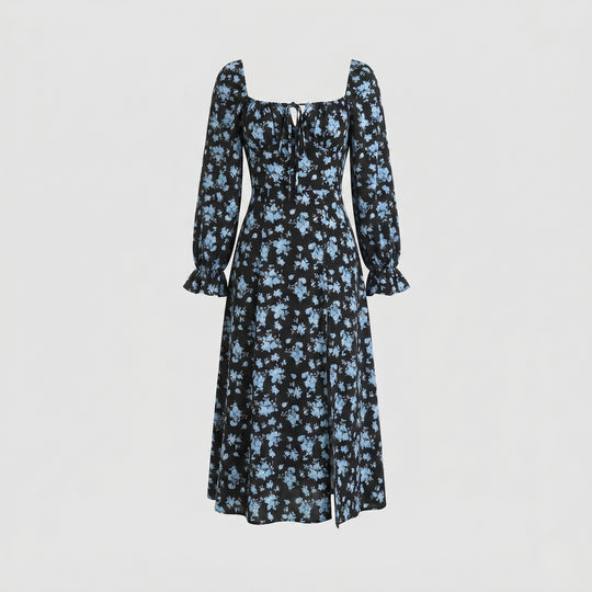 Damen Maxikleid mit tailliertem Schnitt und floralen Rüschendetails R&B