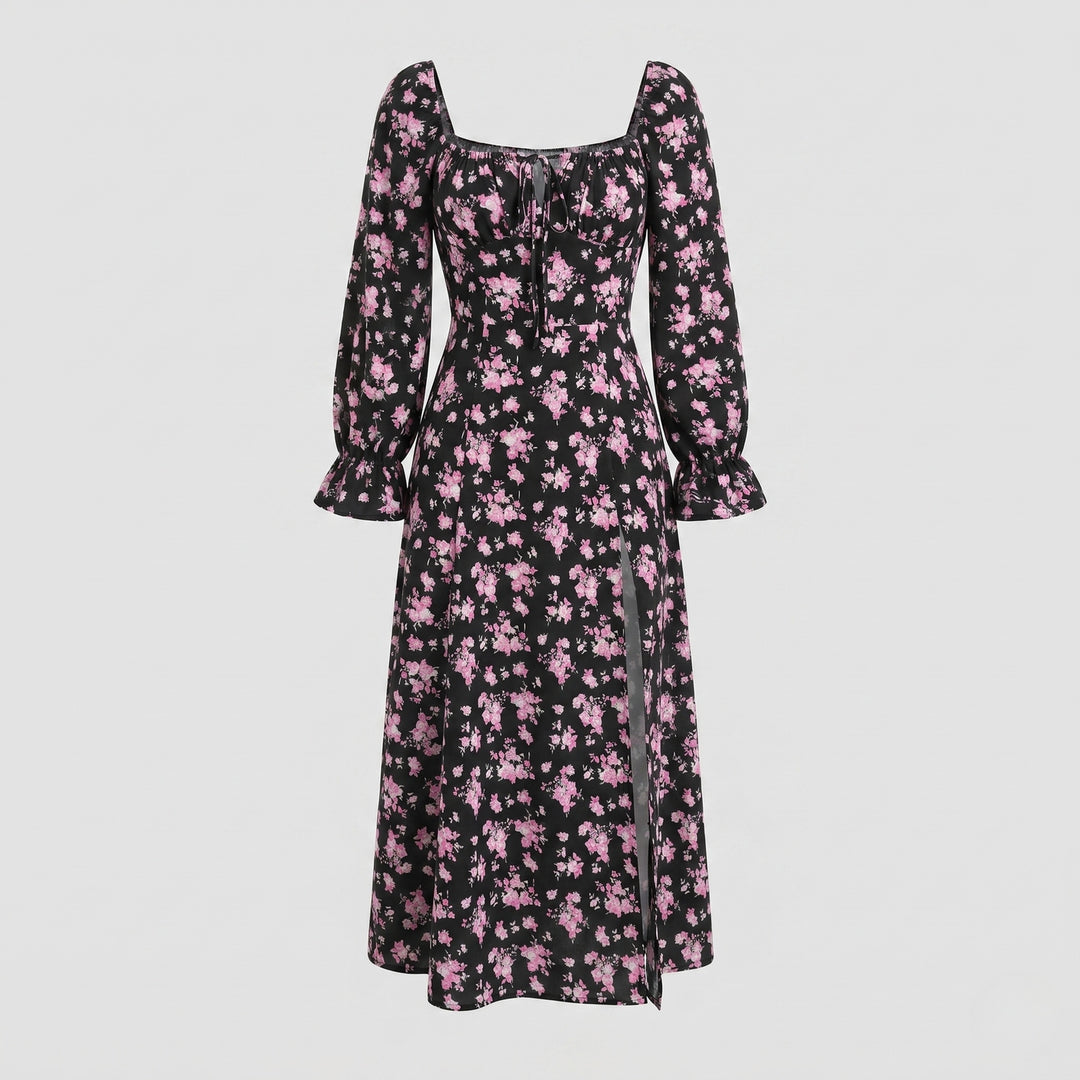 Damen Maxikleid mit tailliertem Schnitt und floralen Rüschendetails R&B