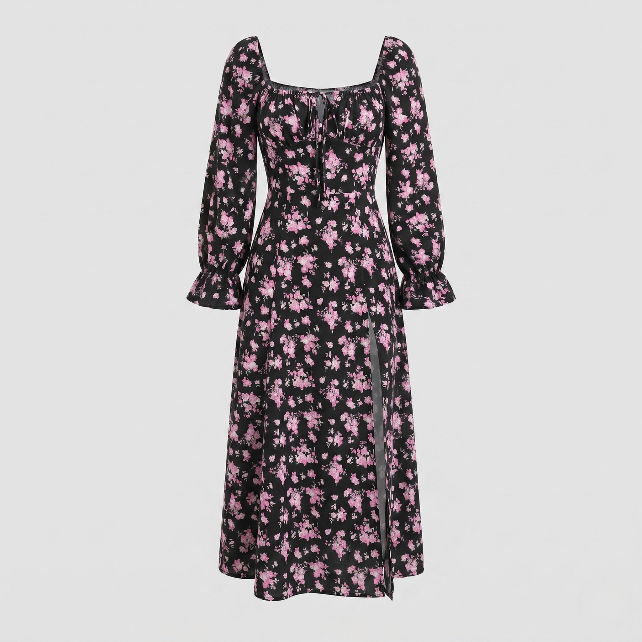 Damen Maxikleid mit tailliertem Schnitt und floralen Rüschendetails R&B