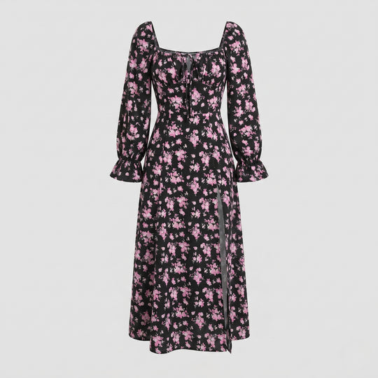 Damen Maxikleid mit tailliertem Schnitt und floralen Rüschendetails R&B