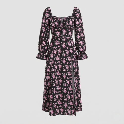 Damen Maxikleid mit tailliertem Schnitt und floralen Rüschendetails R&B