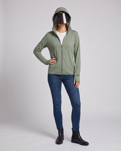Damen Sportliche Kapuzenjacke mit integriertem UV-Schutz und Gesichtsschutz R&B