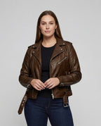 Damen Bikerjacke Kunstleder Tailliert Asymmetrischer Reißverschluss