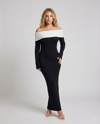 Damen Maxikleid Schulterfrei Glockenärmel
