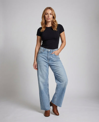 Damen Baggy Jeans High Waist Herzpatch