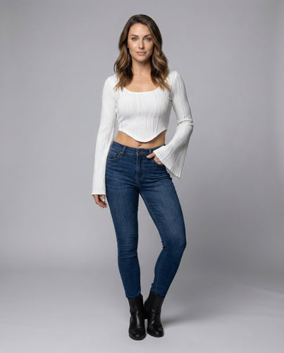 Damen Crop Top Ripp Ausgestellt