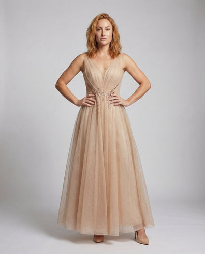 Damen Tüll Abendkleid mit Pailletten