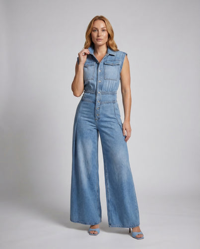 Damen Jeans Jumpsuit Weites Bein
