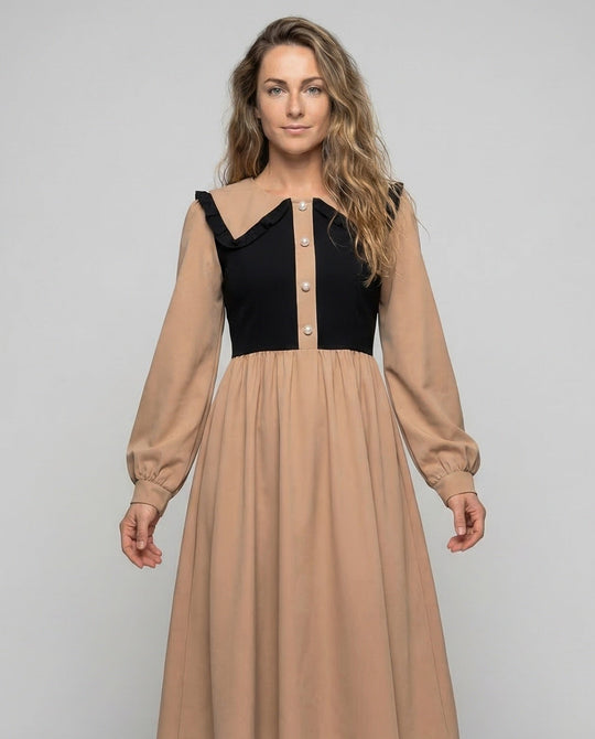Damen Midikleid Rüschenkragen Empire