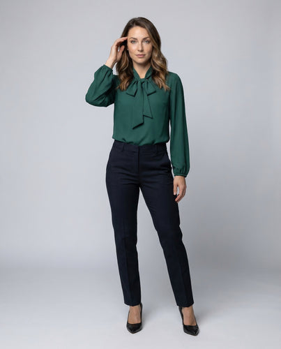 Damen Chiffonbluse Schleifenkragen