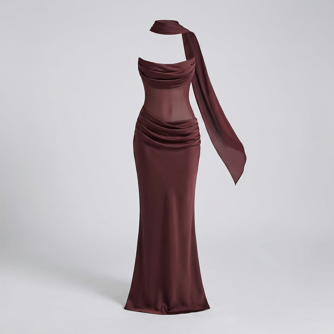 Abendkleid schulterfrei mit Drapierung