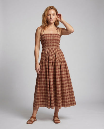 Damen Maxikleid Karo Gesmokt