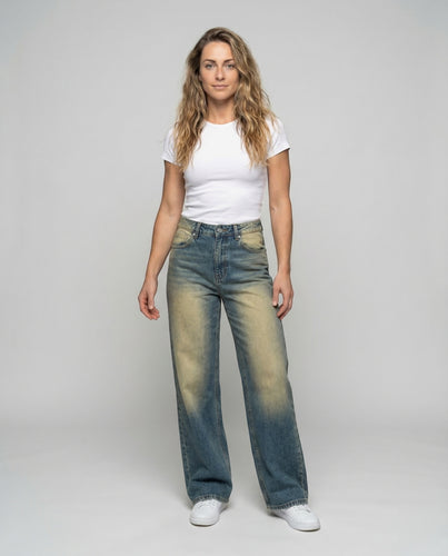 Damen Schlagjeans High Waist Denim