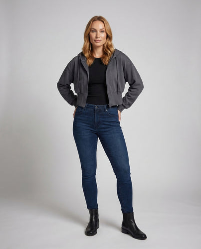 Damen Kurze Kapuzen-Sweatjacke Ballonärmel