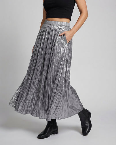 Damen Knitteroptik-Maxirock Elastischer Bund
