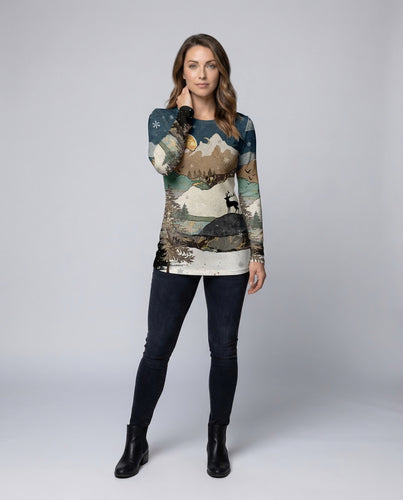 Damen Tunika Print Langarm