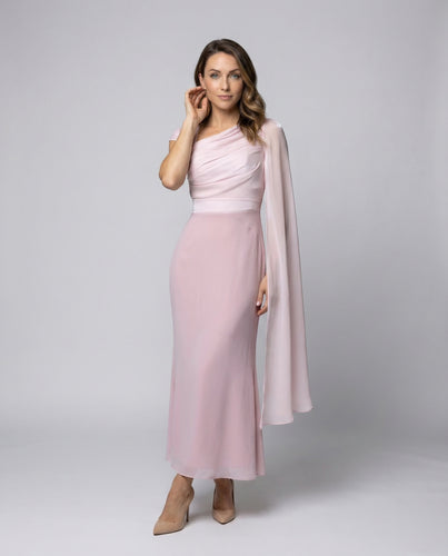 Damen Ein-Schulter-Abendkleid Cape-Ärmel