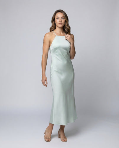 Damen Satin-Maxikleid Fließende A-Linie
