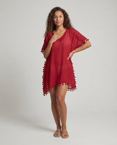 Damen Chiffon Strandponcho Quasten