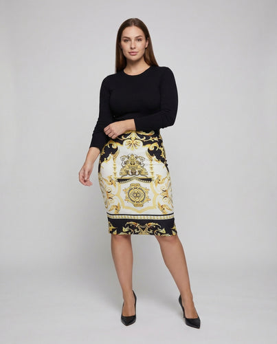 Damen Midirock Barocker Tuchprint