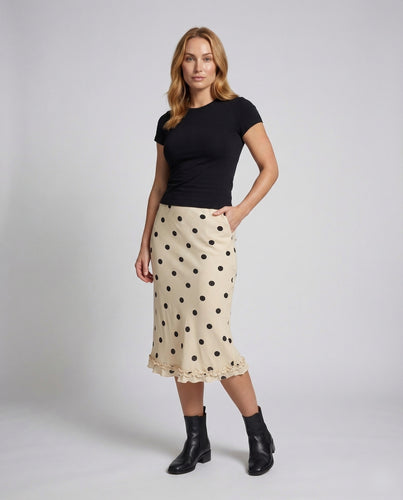 Damen Midirock Gepunktet Transparenter Saum