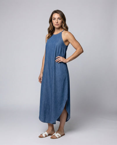Damen Maxikleid Denim-Look Tulpen-Saum