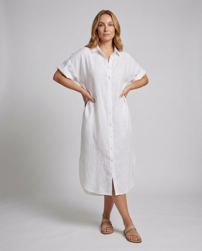 Damen Leinen-Hemdkleid Strandüberwurf Seitenschlitze