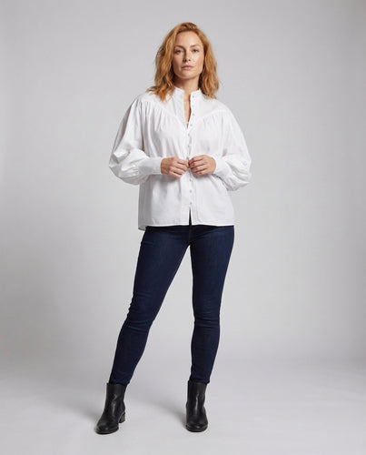 Damen Elegante Bluse Stehkragen Ballonärmel
