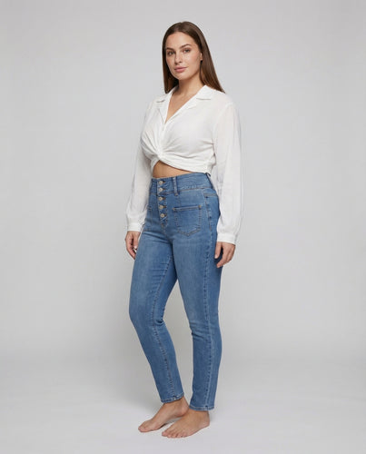 Damen kurze Knotenbluse mit Ballonärmeln.