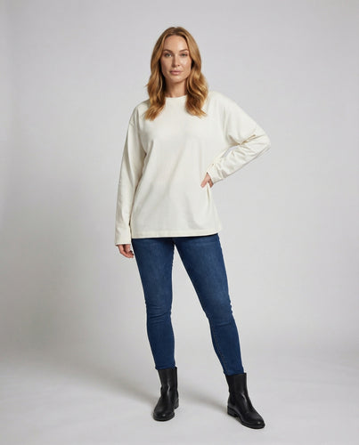 Damen Oversize-Sweatshirt Gerippter Rundhalsausschnitt