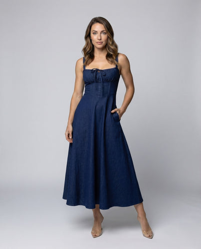 Damen Denim-Bustier-Midikleid Herzdekolleté
