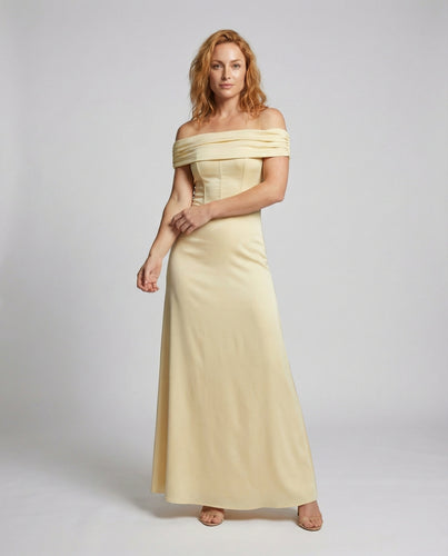 Damen schulterfreies Satin-Abendkleid mit Mieder