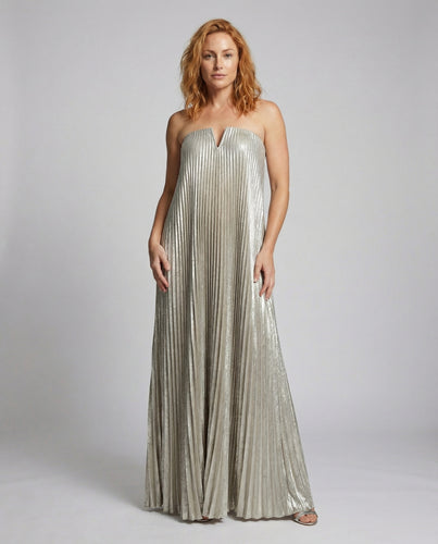 Damen trägerloses plissiertes Abend-Maxikleid