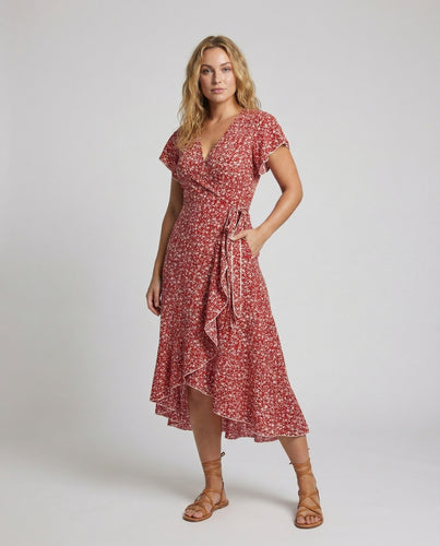 Damen Wickel-Midikleid Asymmetrischer Stufen-Saum