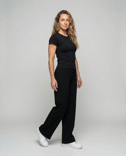 Damen weite Stoffhose mit Längsnaht