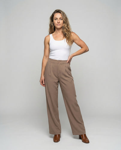 Damen weite Bundfaltenhose mit hoher Taille