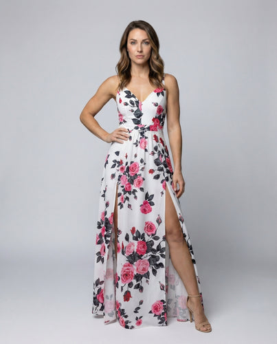 Damen fließendes Chiffon-Maxikleid mit Frontschlitz